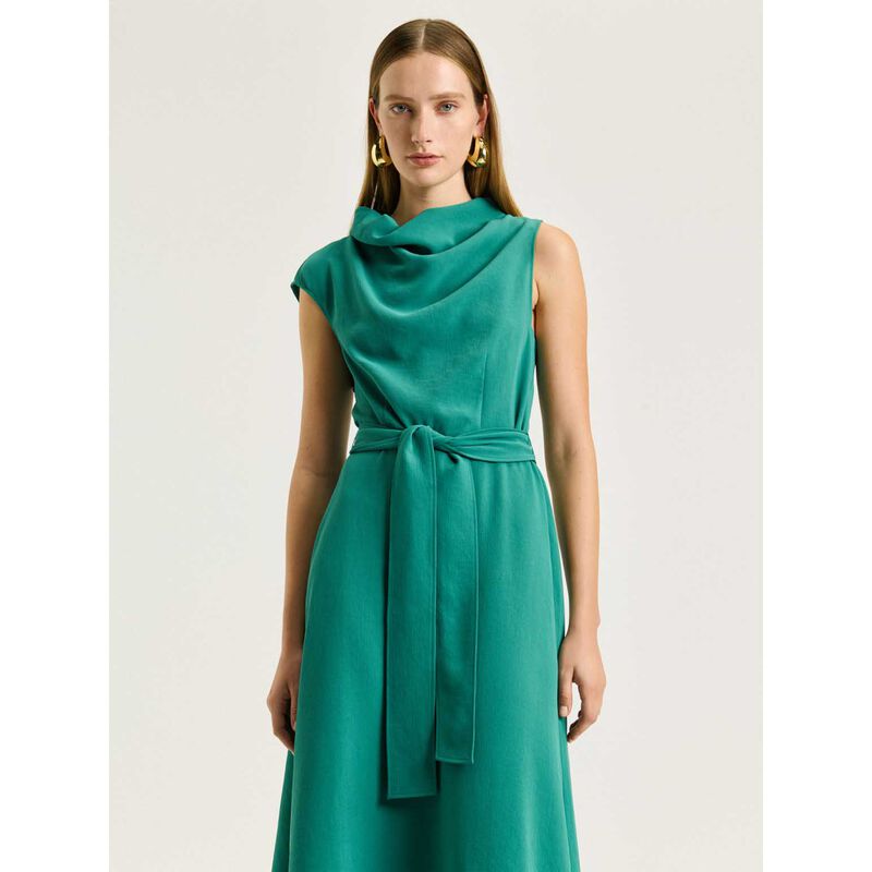 Veronika Maine Drapey Crepe Belted Cowl Neck Midi Dress image number 3